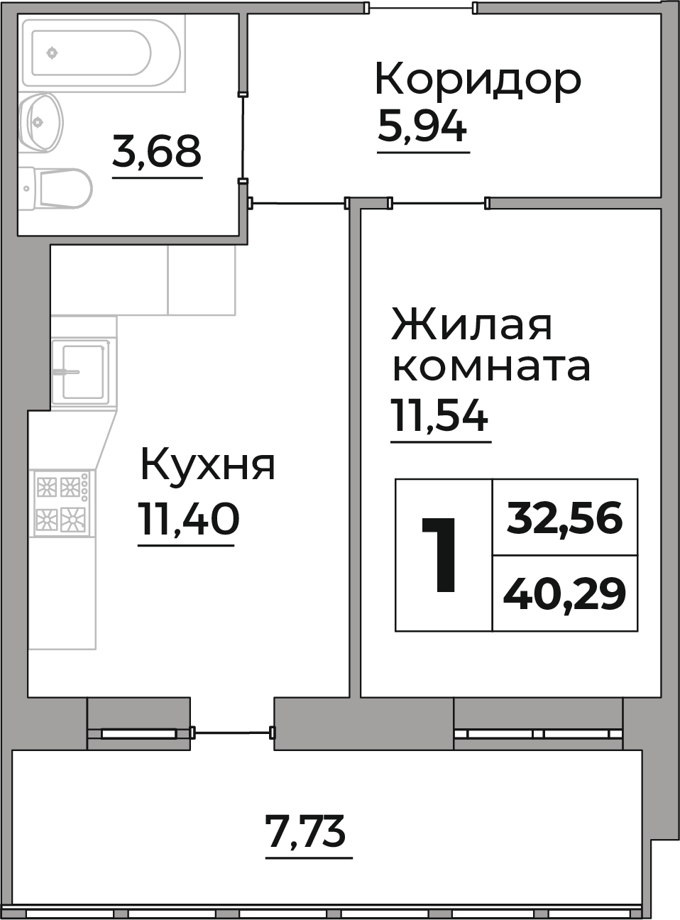 1-к квартира в ЖК 