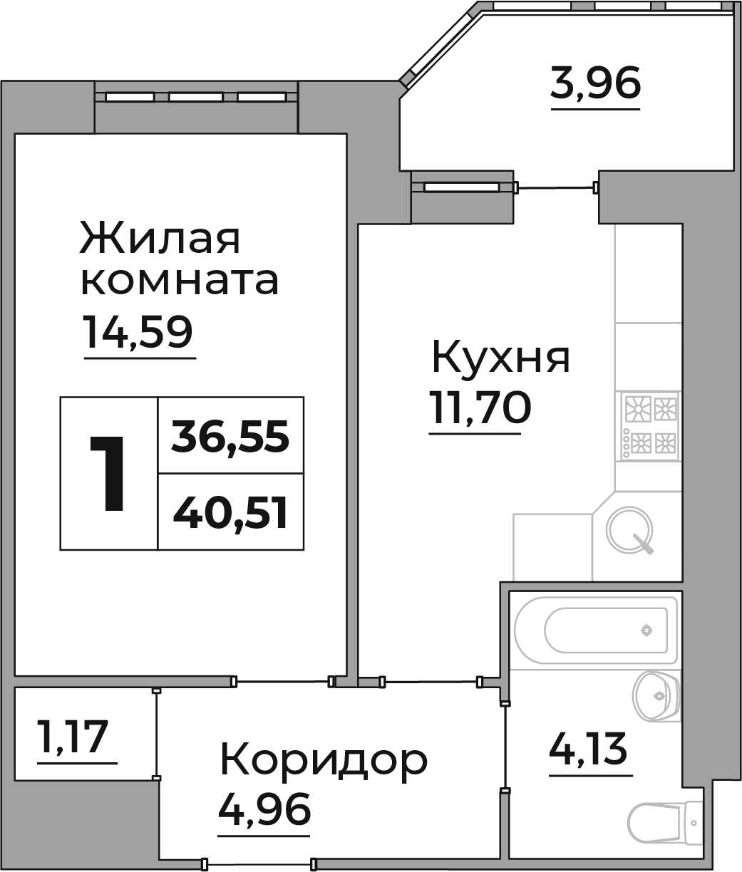 1-к квартира в ЖК 