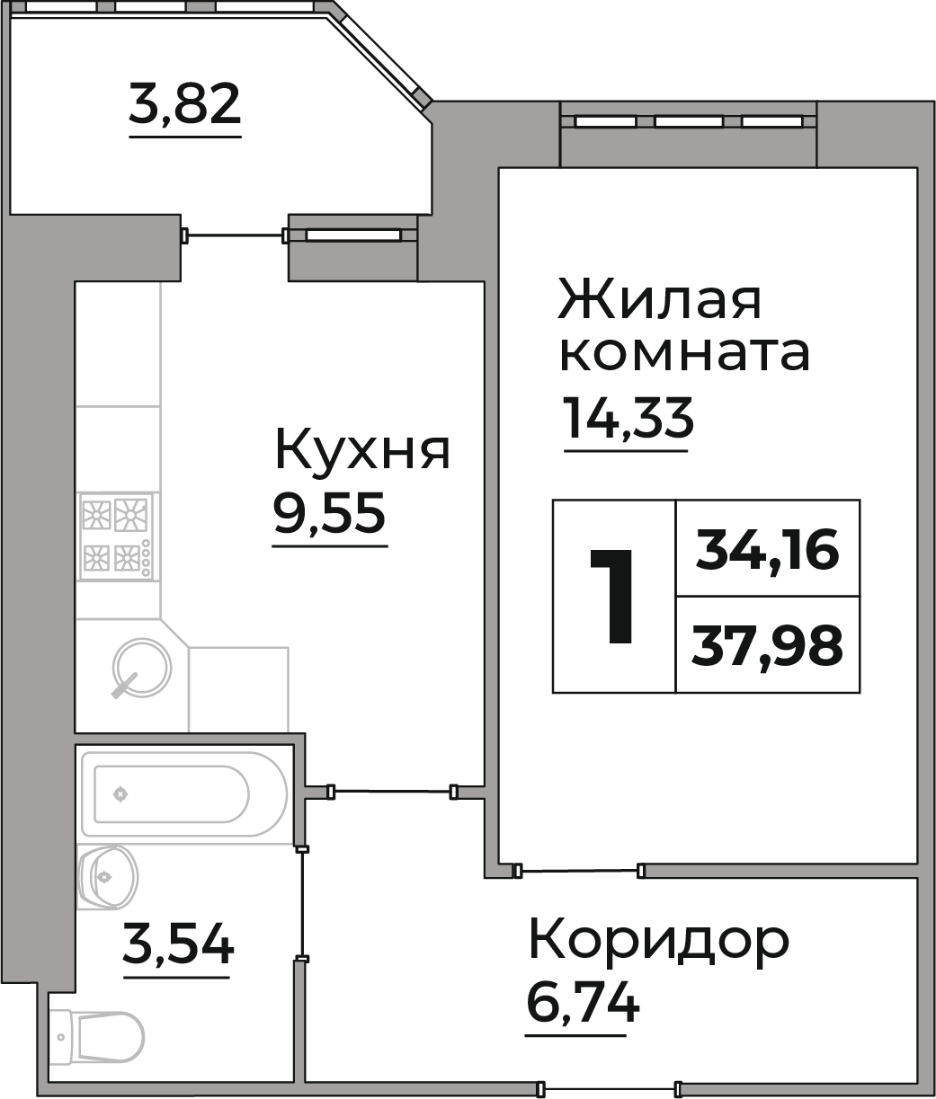 1-к квартира в ЖК 